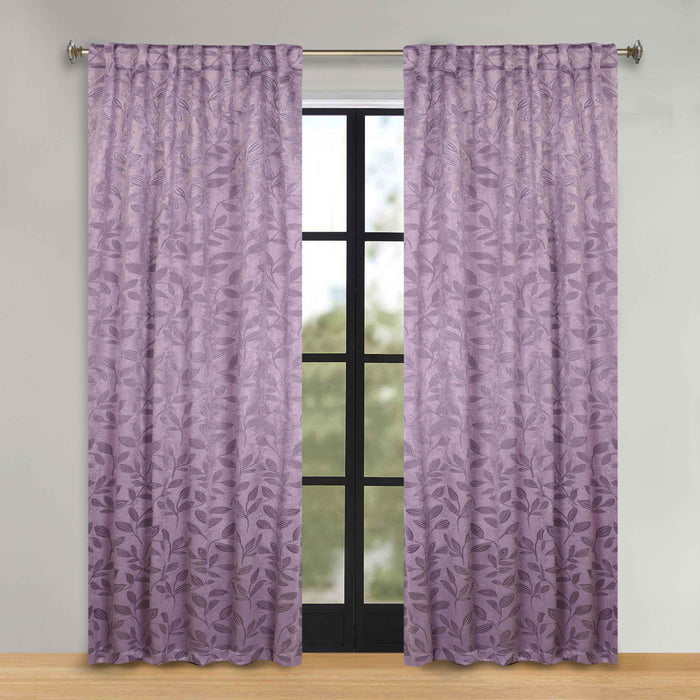 Superior Leaves Room Darkening Back Tab Blackout Curtains Panel Set