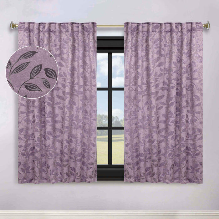 Superior Leaves Room Darkening Back Tab Blackout Curtains Panel Set