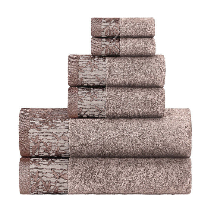 Wisteria Cotton 6-Piece Assorted Towel Set with Floral Bohemian Embroidered Jacquard Border