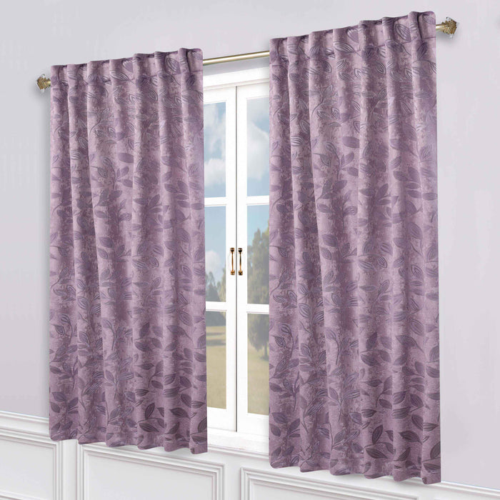 Superior Leaves Room Darkening Back Tab Blackout Curtains Panel Set