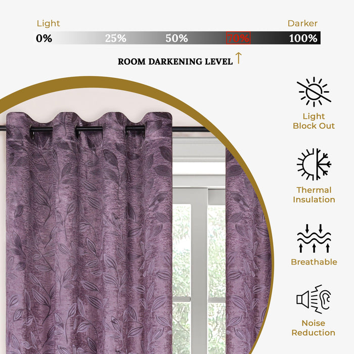 Leaves Machine Washable Room Darkening Blackout Curtains - Wisteria