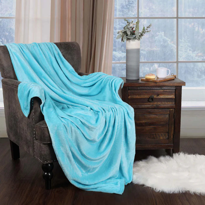 Fleece Plush Medium Weight Fluffy Soft Decorative Blanket Or Throw - WinterBlue