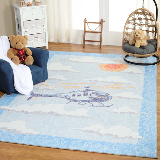 Playful HelicoPatterned Kids Non-Slip Area Rug - Cerulean Blue