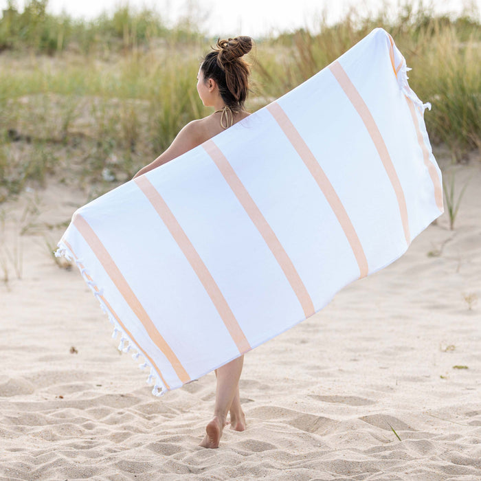 Tropical Cabana Stripe Fouta 4 Piece Beach Towel with Tassels - Yellow