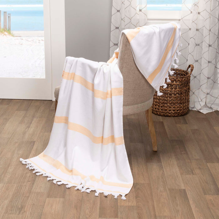 Tropical Cabana Stripe Fouta 4 Piece Beach Towel with Tassels - Yellow