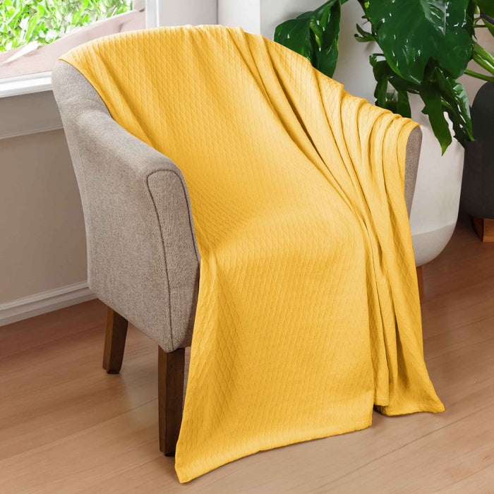 Cotton All Season Diamond Bed Blanket & Sofa Throw - Yellow