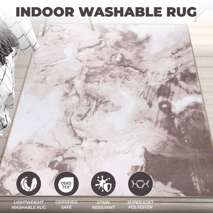 Yuma Abstract Marble Indoor Area Rug or Runner Rug - Beige