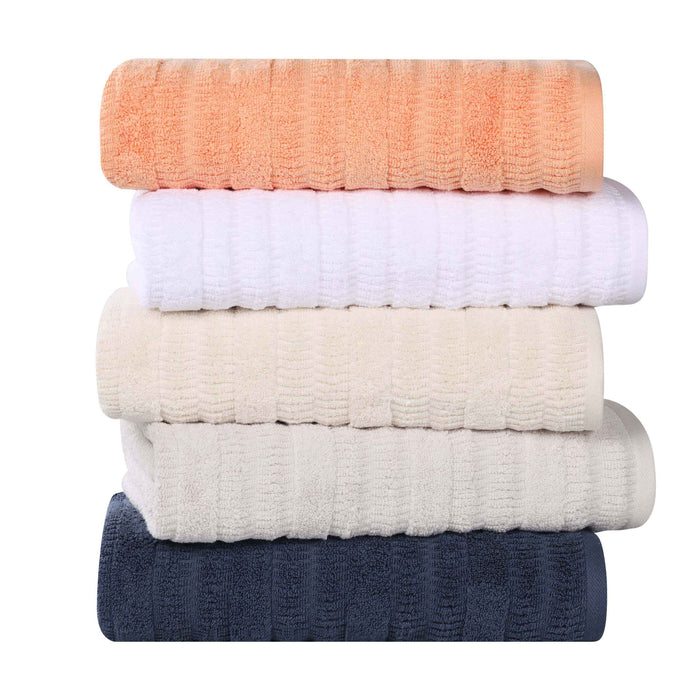 Mika Smart Twist Cotton Solid Vertical Ribbed Bath Towels, Set of 2