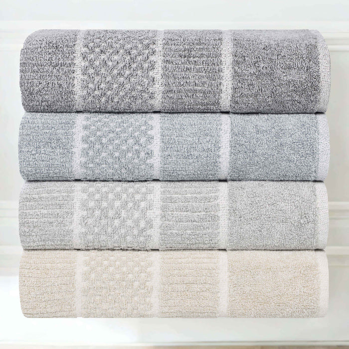 Naples Cotton Blend Checkered and Ribbed Face Towels, Set of 12