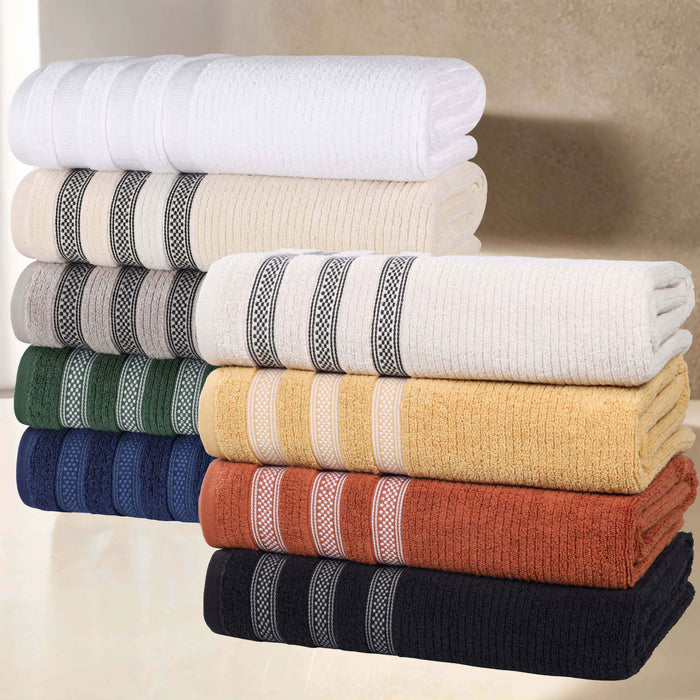 Zero Twist Cotton Ribbed Geometric Border Plush Face Towel Set of 12