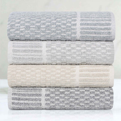 Juno Cotton Blend Medium Weight Checkered Border 3 Piece Towel Set - Blue Nile Mills