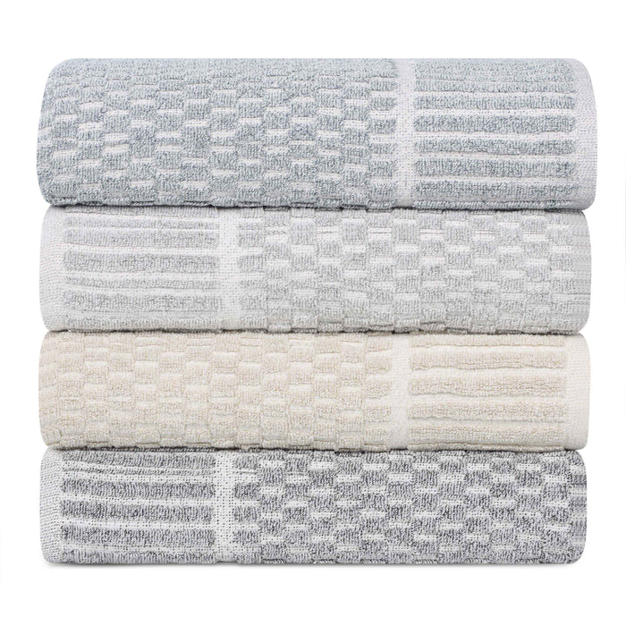 Juno Cotton Blend Medium Weight Checkered Border Bath Sheets, Set of 2