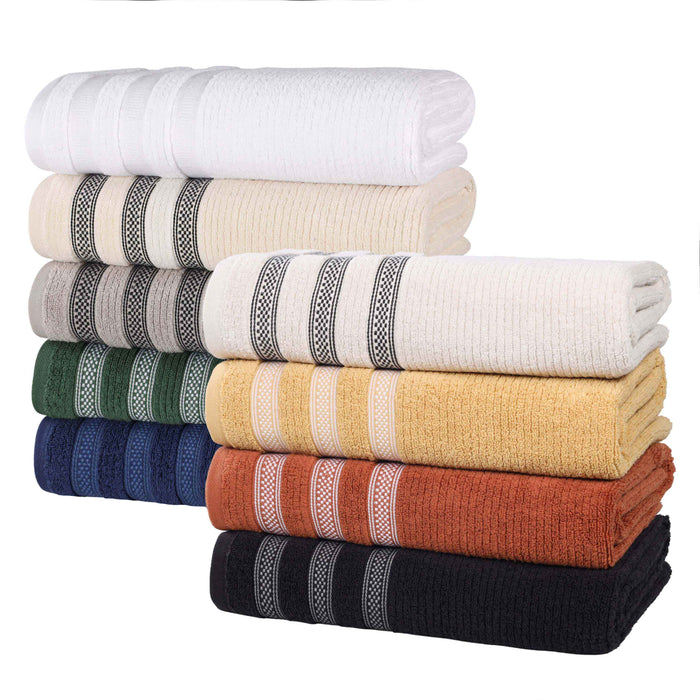 Zero Twist Cotton Ribbed Geometric Border Plush 12 Piece Towel Set