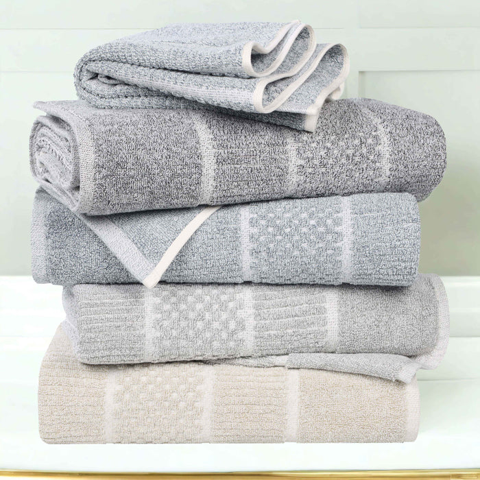 Naples Cotton Blend Medium Weight Checkered & Ribbed 6 Piece Towel Set