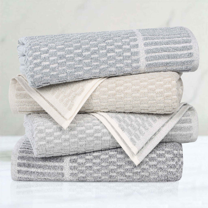 Juno Cotton Blend Medium Weight Checkered Border Hand Towels, Set of 6