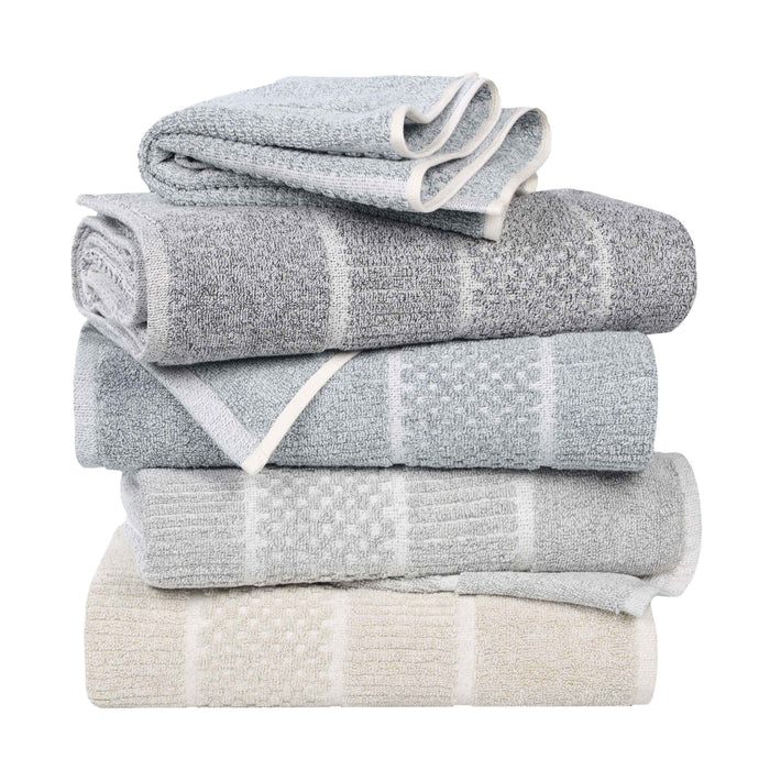 Naples Cotton Blend Medium Weight Checkered & Ribbed 8 Piece Towel Set