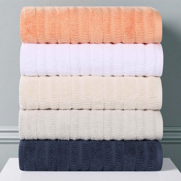 Mika Smart Twist Cotton Solid Vertical Ribbed 3 Piece Towel Set