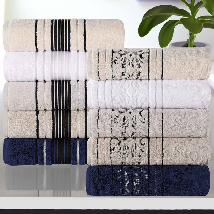 Sadie Zero Twist Cotton Solid Jacquard Floral Motif 12 Piece Towel Set