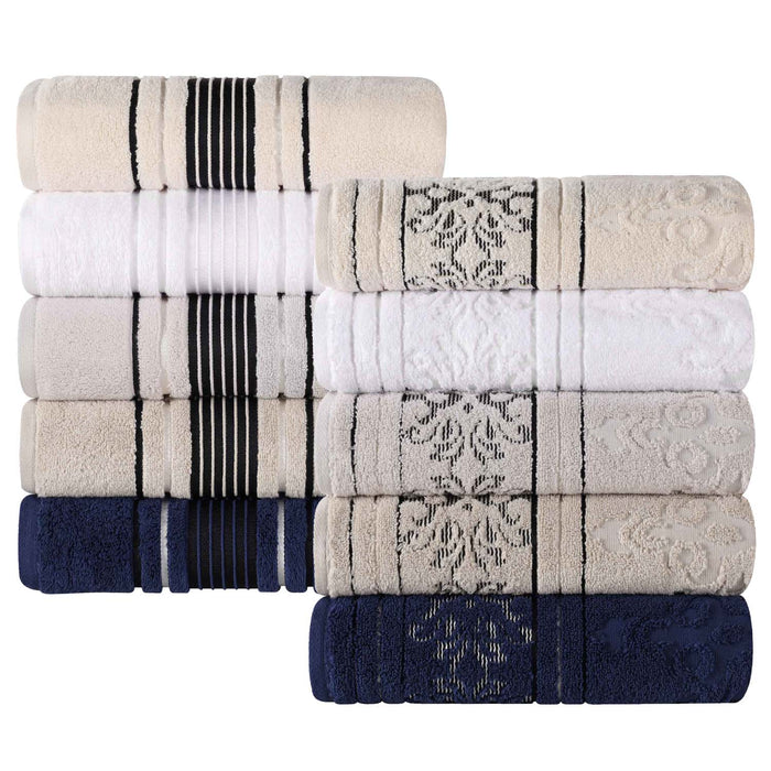 Sadie Zero Twist Cotton Solid Jacquard Floral Motif 12 Piece Towel Set
