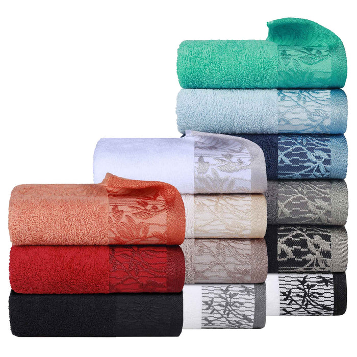 Wisteria Cotton Floral Embroidered Jacquard Border 8-Piece Towel Set