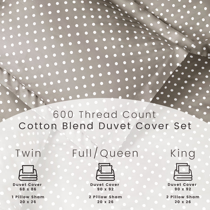 600 Thread Count Cotton Blend Polka Dot Duvet Cover Set - Light Gray