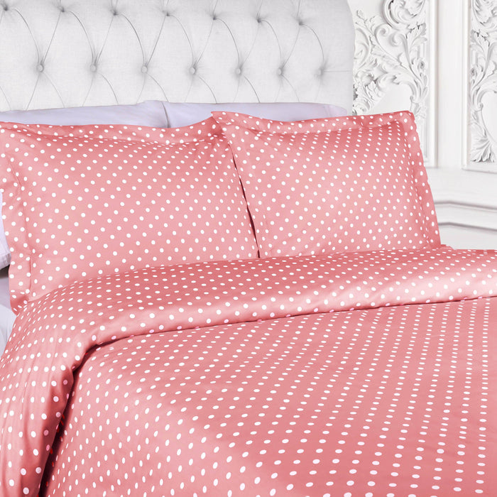 600 Thread Count Cotton Blend Polka Dot Duvet Cover Set - Pink