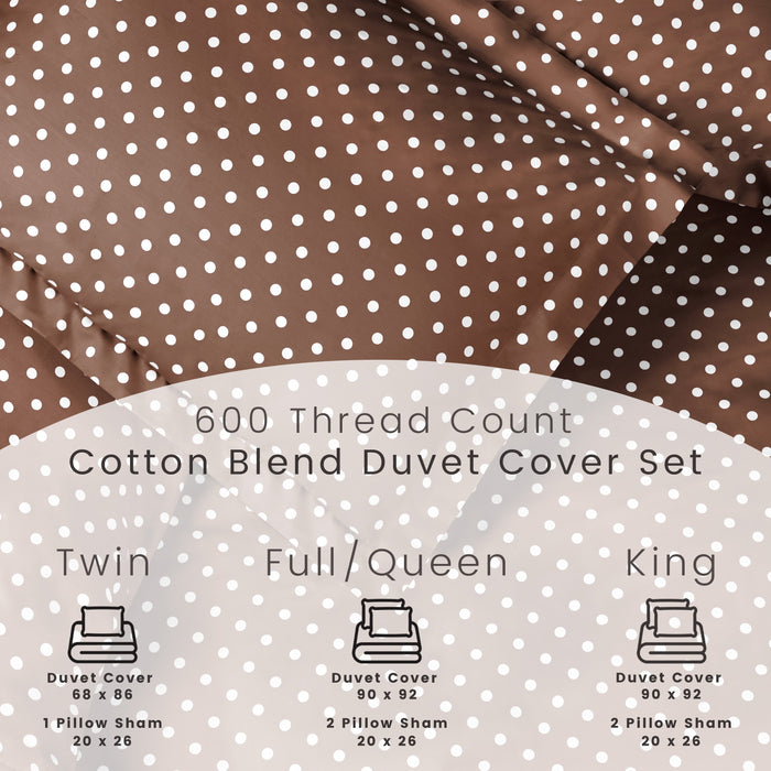 600 Thread Count Cotton Blend Polka Dot Duvet Cover Set - Taupe