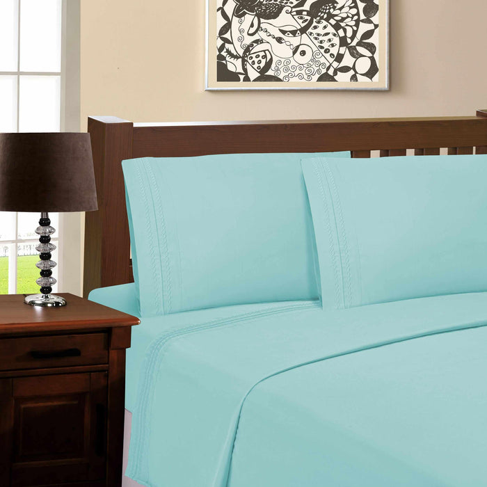 Microfiber Wrinkle Resistant Solid Infinity Embroidery Pillowcase Set - Aquamarine