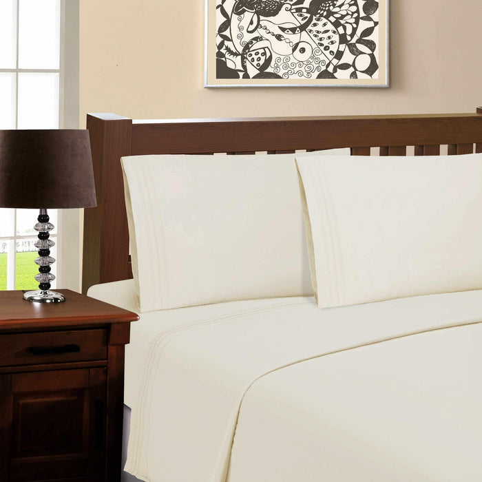 Microfiber Wrinkle Resistant Solid Infinity Embroidery Pillowcase Set - Ivory