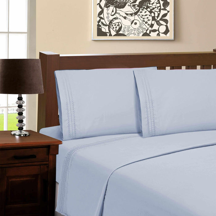 Microfiber Wrinkle Resistant Solid Infinity Embroidery Pillowcase Set - LightBlue