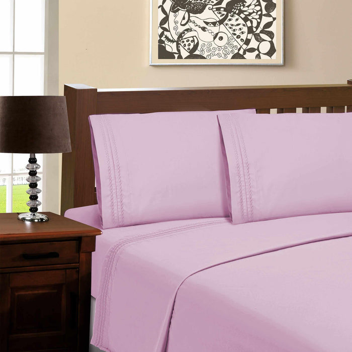 Microfiber Wrinkle Resistant Solid Infinity Embroidery Pillowcase Set - Lilac