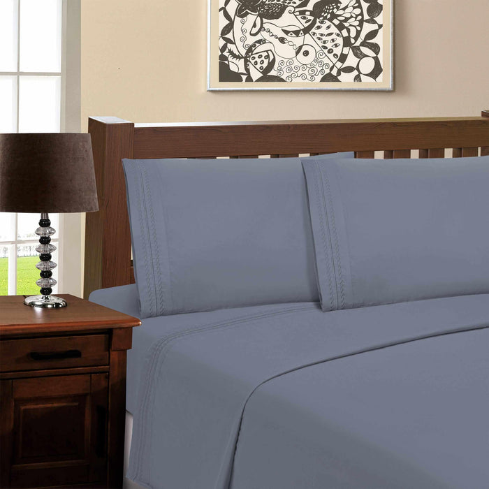 Microfiber Wrinkle Resistant Solid Infinity Embroidery Pillowcase Set - MediumBlue