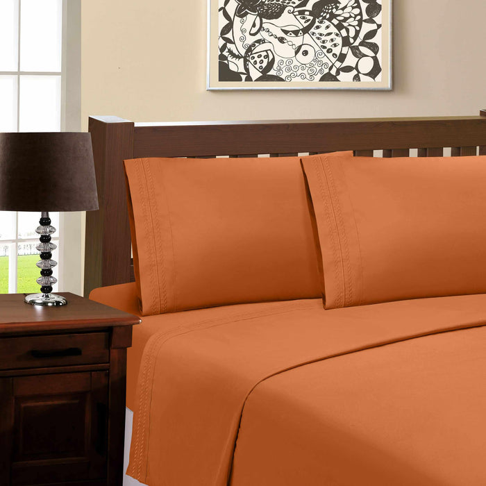 Microfiber Wrinkle Resistant Solid Infinity Embroidery Pillowcase Set - Pumpkin