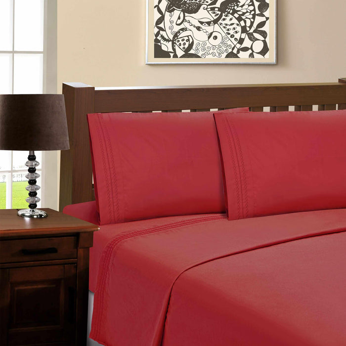 Microfiber Wrinkle Resistant Solid Infinity Embroidery Pillowcase Set - Red