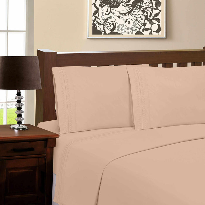 Microfiber Wrinkle Resistant Solid Infinity Embroidery Pillowcase Set - Tan