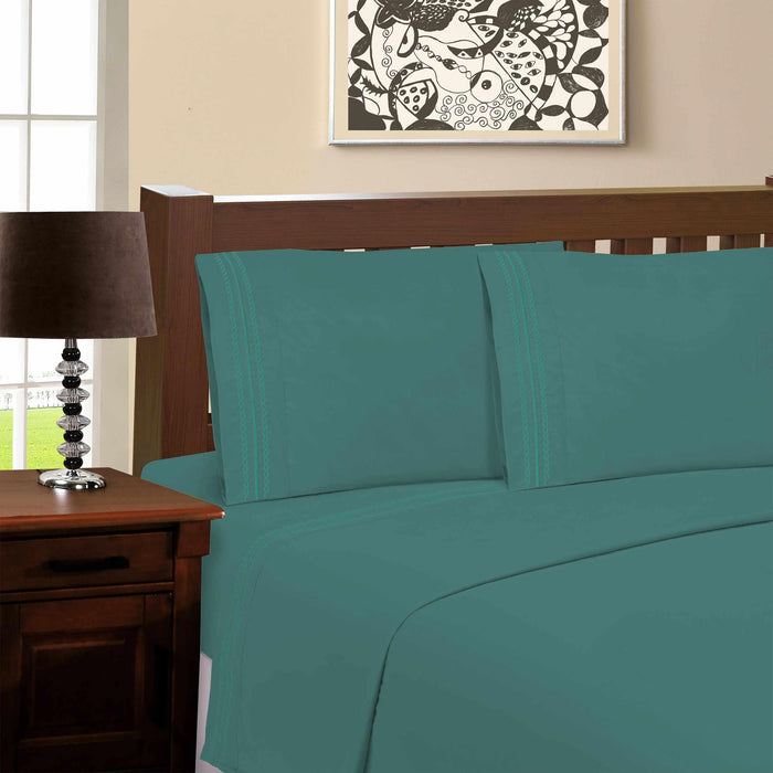 Microfiber Wrinkle Resistant Solid Infinity Embroidery Pillowcase Set - Teal