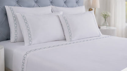 Chain Links Cotton Embroidered Deep Pocket Bed Sheet Set