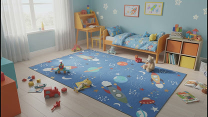 Lil' Flyer Spaceship Non-Slip Kids Playroom Washable Indoor Area Rug