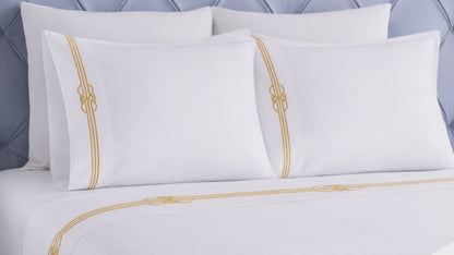 Moonlawn Cotton Gold Embroidered Deep Pocket Bed Sheet Set