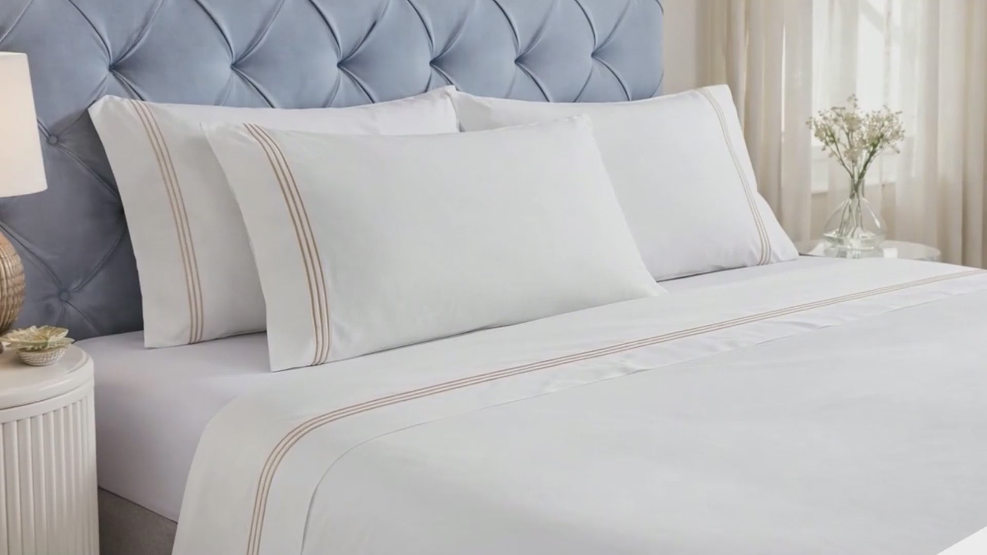 Brandon Cotton Three-Line Embroidered Deep Pocket Bed Sheet Set
