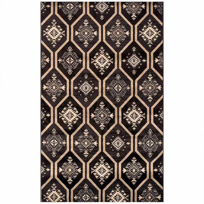 Aurora Hexagon Medallion Geometric Area Rug or Runner - Black