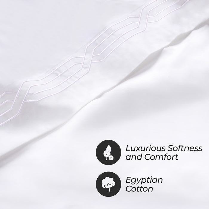 1200 Thread Count Egyptian Cotton Embroidered Geometric Bed Sheet Set - White/White