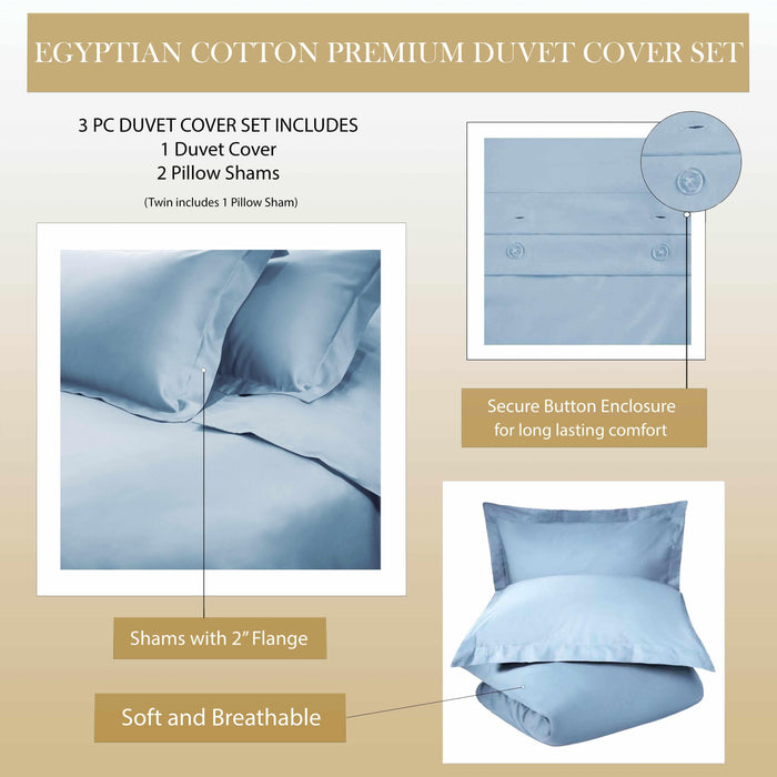 1500 Thread Count Egyptian Cotton Solid Duvet Cover Set - Black