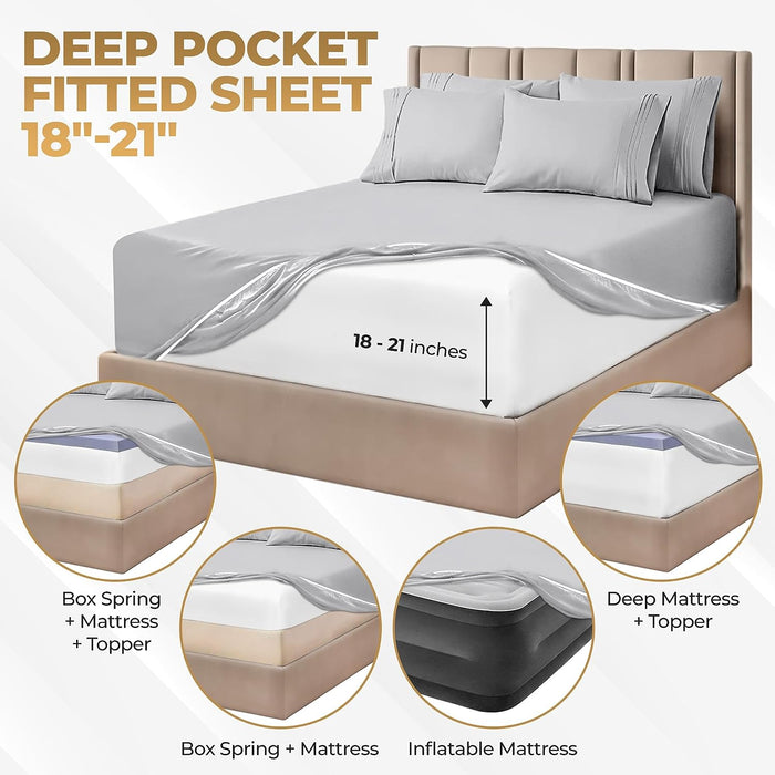 1000 Thread Count Egyptian Cotton Extra Deep Pocket Bed Sheet Set - Platinum