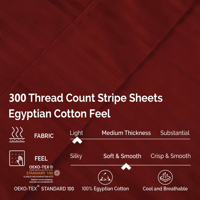 Egyptian Cotton 300 Thread Count Striped Deep Pocket Sheet Set - Burgundy