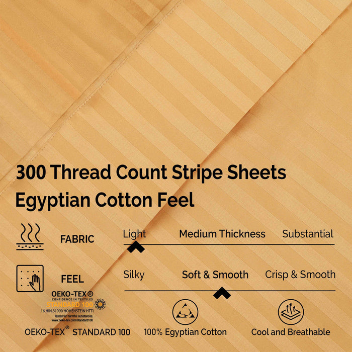 Egyptian Cotton 300 Thread Count Striped Deep Pocket Sheet Set - Gold