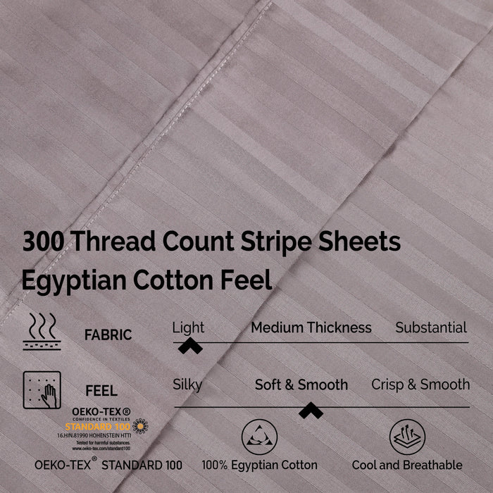 Egyptian Cotton 300 Thread Count Striped Deep Pocket Sheet Set - Gray
