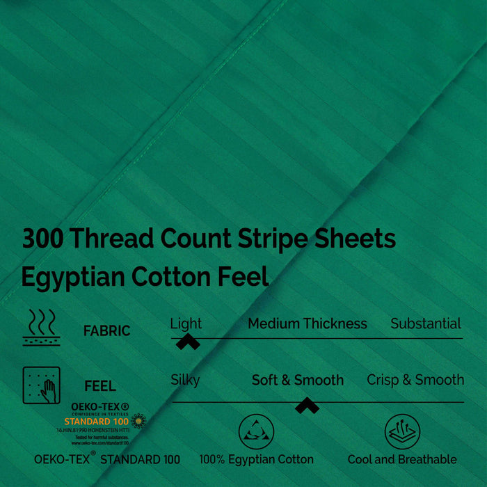 Egyptian Cotton 300 Thread Count Striped Deep Pocket Sheet Set - Hunter Green