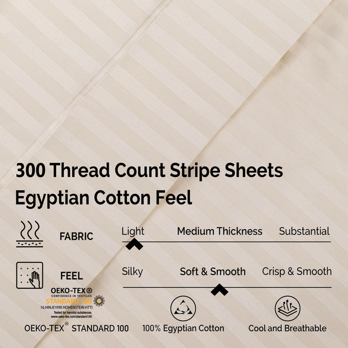 Egyptian Cotton 300 Thread Count Striped Deep Pocket Sheet Set - Ivory