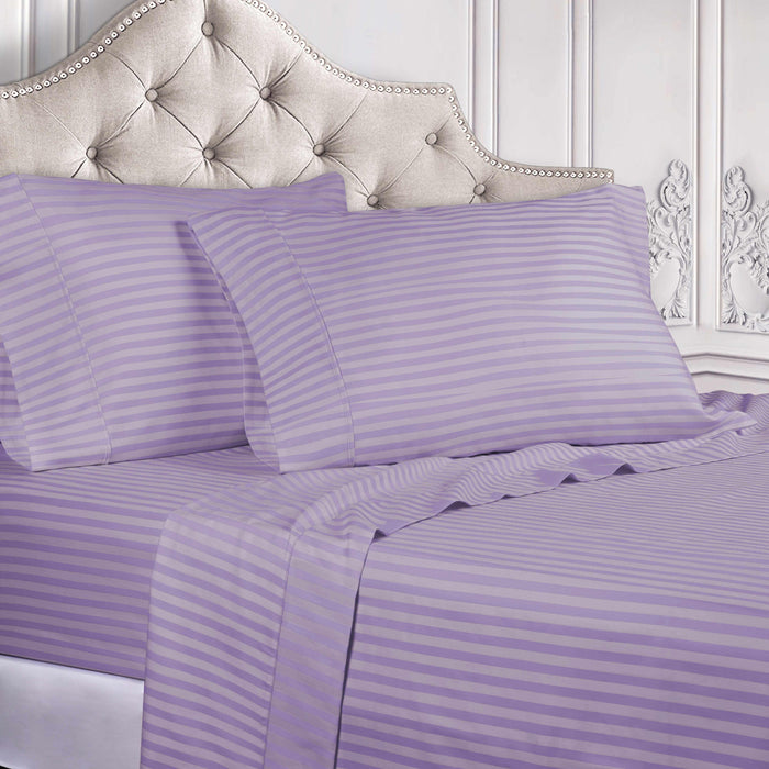 Egyptian Cotton 300 Thread Count Striped Deep Pocket Sheet Set - Lavender